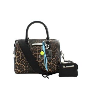Steve Madden Leopard Print Satchel with Black Strap and Pouch